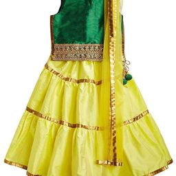 A.T.U.N. Girls Yellow & Green Embellished Ready to Wear Lehenga & Blouse With Dupatta-image-95