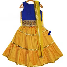 A.T.U.N. Girls Blue & Yellow Embellished Ready to Wear Lehenga & Blouse With Net Dupatta-picture-12