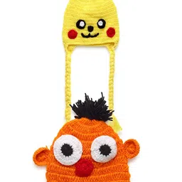 CHUTPUT Unisex Kids Set Of 2 Yellow & Orange Crochet Beanie-7