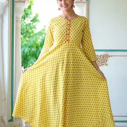 YASH GALLERY Women Yellow Floral Printed Anarkali Kurta-image-58