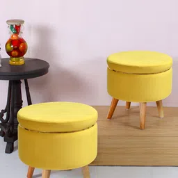 Shadowkart Yellow Wooden Pouffes Sitting Mudda Ottomans-image-68