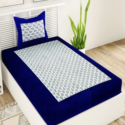 UNIQCHOICE Blue Printed Cotton 120 TC Single Bedsheet With 1 Pillow Covers-image-97