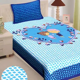 UNIBLISS Blue & Pink Floral Printed Cotton 144 TC Single Bedsheet With 1 Pillow Cover-image-101