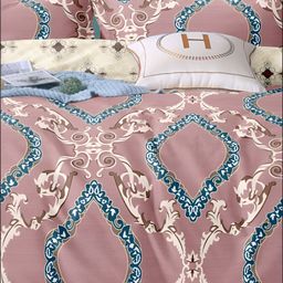 Aura Pink & Blue Ethnic Motifs 220 TC Cotton Queen Bedsheet With 2 Pillow Covers-image-76