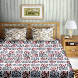 Aura Grey & Maroon Abstract Cotton 180 TC King Bedsheet With 2 Pillow Covers-image-57