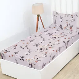 RD TREND Cream-Coloured Floral 210 TC Fitted Cotton Single Bedsheet with 1 Pillow Covers-image-89