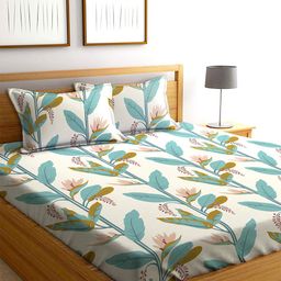 AEROHAVEN Yamuna Cream-Coloured Printed 240 TC Cotton Queen Bedsheet & 2 Pillow Covers-image-58