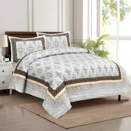 Kuber Industries Blue & Black Graphic 160 TC Cotton King Bedsheet with 2 Pillow Covers-image-47