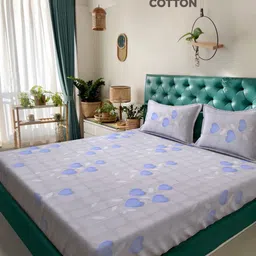KLOTTHE Grey Floral Printed 400TC Pure Cotton Double King Bedsheet & 2 Pillow Covers-image-92