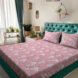 KLOTTHE Pink Floral Printed 400 TC Pure Cotton Double King Bedsheet & 2 Pillow Covers-image-68