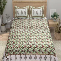 Bombay Spreads Beige Printed Pure Cotton 144 TC Double King Bedsheet With 2 Pillow Covers-picture-5