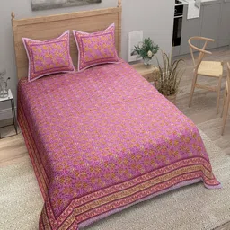 Bombay Spreads Pink & Yellow Floral 144 TC Pure Cotton King Bedsheet with 2 Pillow Covers-10