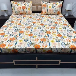RRC Rr Creations Cream Floral 210 TC King Bedsheet Set 2.74 m x 2.74 m-image-6