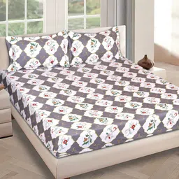 Aura White And Grey Ethnic Motifs Printed 210 TC King Bedsheet Set 2.69 m x 2.69 m-3