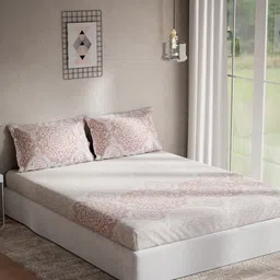 DDecor Pink & White Printed 140 TC 1 Double Queen Bedsheet with 2 Pillow Covers-14