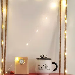 VAH Kya Bat Hai !! Wooden Wall Hanging Shelf with Jute Rope & LED Lights-19
