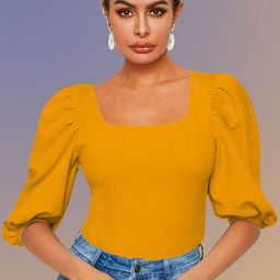 Dream Beauty Fashion Yellow Puff Sleeve Fitted Top-picture-0