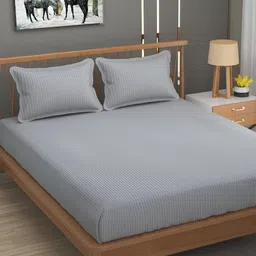 UrbanArts Silver-Toned Striped 200 TC King Bedsheet with 2 Pillow Covers-6