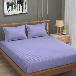 UrbanArts Purple Striped 200 TC King Bedsheet with 2 Pillow Covers-image-97