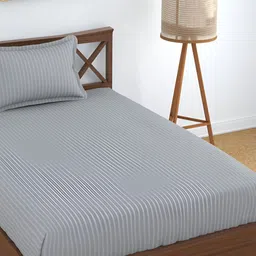 UrbanArts Silver-Toned Striped 200 TC Single Bedsheet with 1 Pillow Cover-5