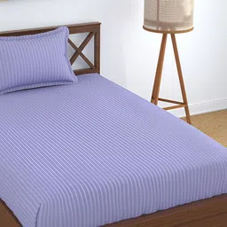 UrbanArts Purple Striped 200 TC Single Bedsheet with 1 Pillow Cover-image-76