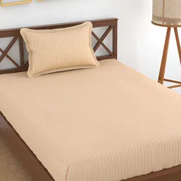 UrbanArts Peach Striped 200 TC Single Bedsheet with 1 Pillow Cover-image-13