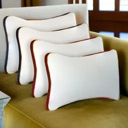 Sleepsia Set Of 4 White & Blue Solid Cotton Pillows-23