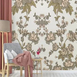 Dakshya Industries Beige & Green Floral Printed Wallpaper-image-69