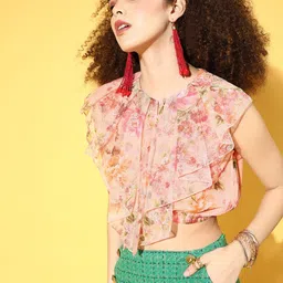 SASSAFRAS Pretty Pink Floral Feminine Frills Top-picture-57