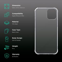 inbase in base Ultra Clear TPU Shell Back Cover for Apple iPhone 12 Mini (Soft and Flexible, Clear) image 2