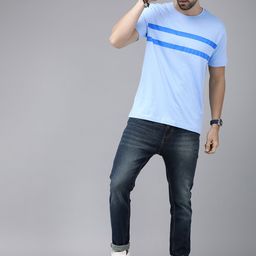 Roadster Men Blue Striped Pure Cotton T-shirt-image-61