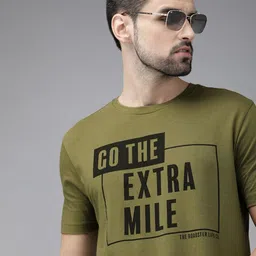 Roadster Men Olive Green & Black Printed Pure Cotton T-shirt-image-38