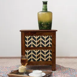fabuliv Margot Sheesham Wood Bedside Table in Teak Finish with Drawers-picture-8