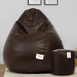 sattva Combo Classic XXXL Leatherette Bean Bag with Beans in Brown Colour with Pouffe-picture-42
