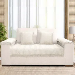saral home Beige Zig-Zag Velvet 2 Seater Sofa Cover (Pack of 5)-picture-0