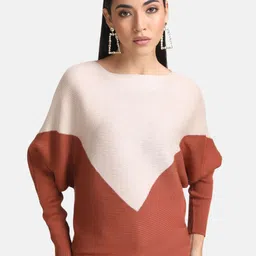Kazo Women Brown & Peach-Coloured Colourblocked Pullover-image-57