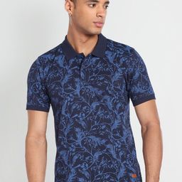 Flying Machine Floral Printed Polo Collar Pure Cotton T-shirt-picture-0