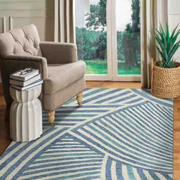 saraswatii global White and Blue Printed Rectangular Carpet-14