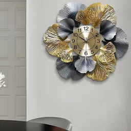 HANDICRAFTS TOWN Blue & Gold Toned Floral Traditional Wall Clock-picture-1