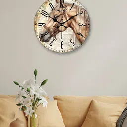 OLIVE TREE Cream-Coloured & Brown Printed Round Shape Contemporary Wall Clock-9