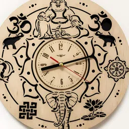 QEZNEF Beige & Black Textured Wooden Round Contemporary Wall Clock-13