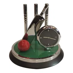 Saugat Traders Green & Silver Toned Figurine Cricket Clock Showpiece-image-22