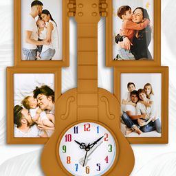 Attractionz Beige Round Shaped Textured Photo Frame Contemporary Analogue Wall Clock-image-94