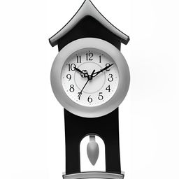 Attractionz Silver-Toned & Black Round Pendulum Analogue Contemporary Wall Clock-image-83
