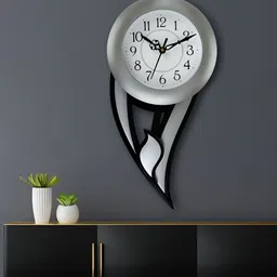 Attractionz Silver-Toned Textured Circular Contemporary Pendulum Analogue Wall Clock-image-82