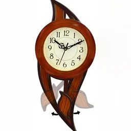 Attractionz Brown Round Shape Textured Analogue Pendulum Contemporary Wall Clock-image-50