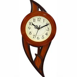 Attractionz Brown Round Shape Textured Analogue Pendulum Contemporary Wall Clock-image-57