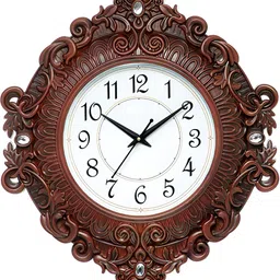 Attractionz Brown and White Round Textured Analogue Contemporary Wall Clock-22