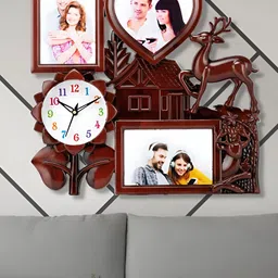 Attractionz Brown & White Round Textured Analogue Contemporary Wall Clock-picture-14