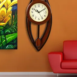 Attractionz Brown and White Round Analogue Contemporary Wall Clock-image-11